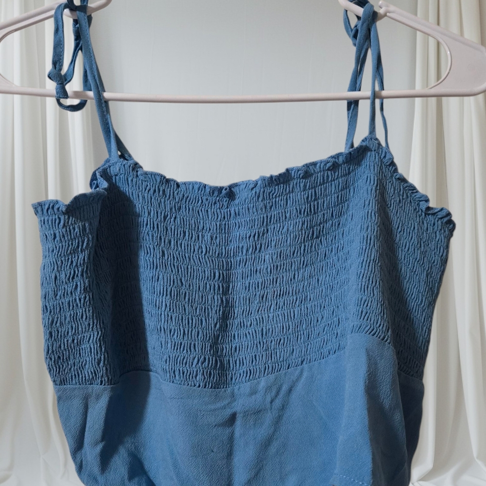 La Hearts Blue Smocked Crop Top